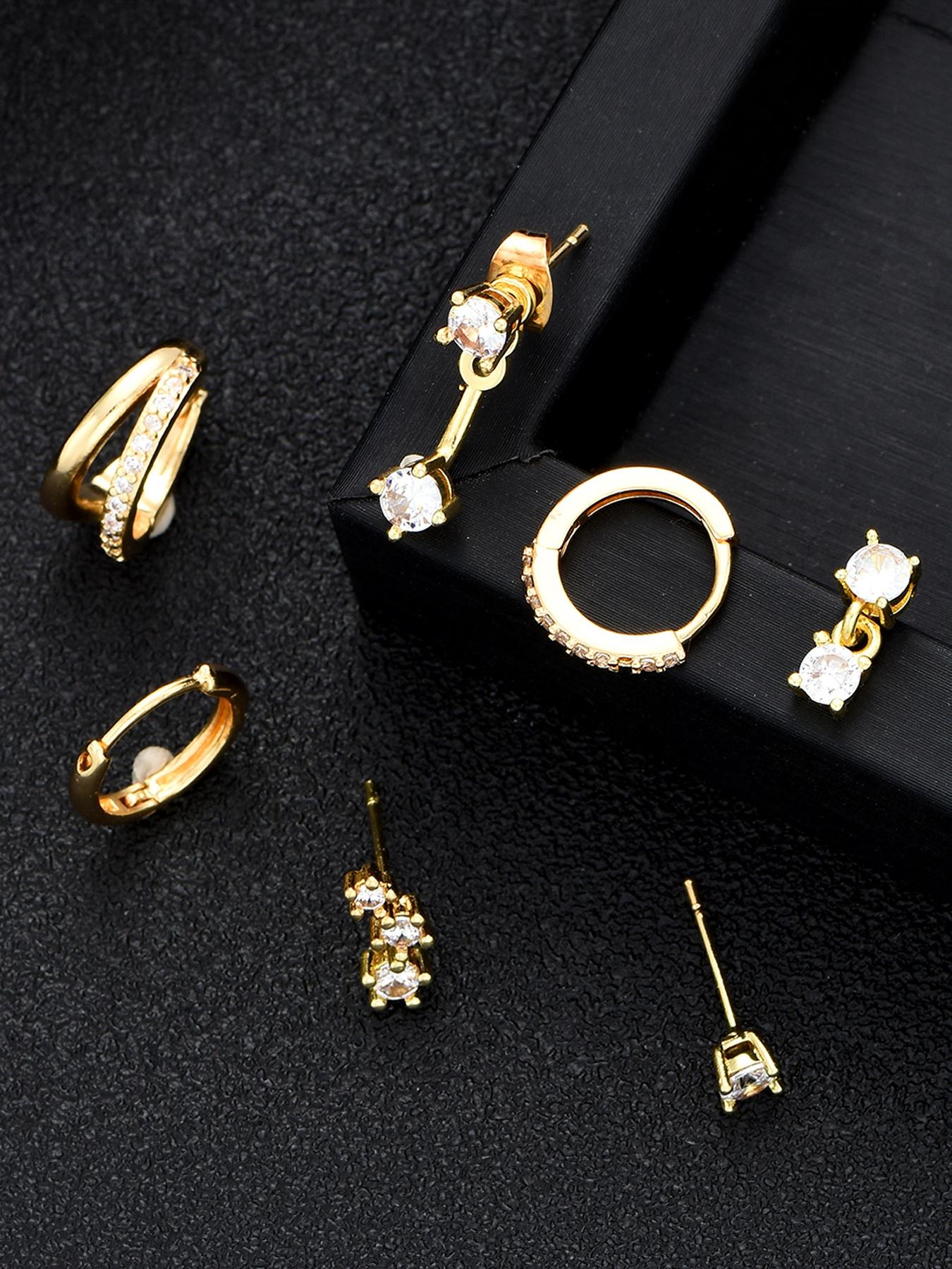 7 Pieces - 18K Real Gold Plated Brass, Stylish and Elegant Earrings, Premium Versatile Jewelry Set for Women #Jewelry & Accessories/Brass/Fade-Resistant/Hypoallergenic/Couples/Festivals/Parties/Ideal Gift