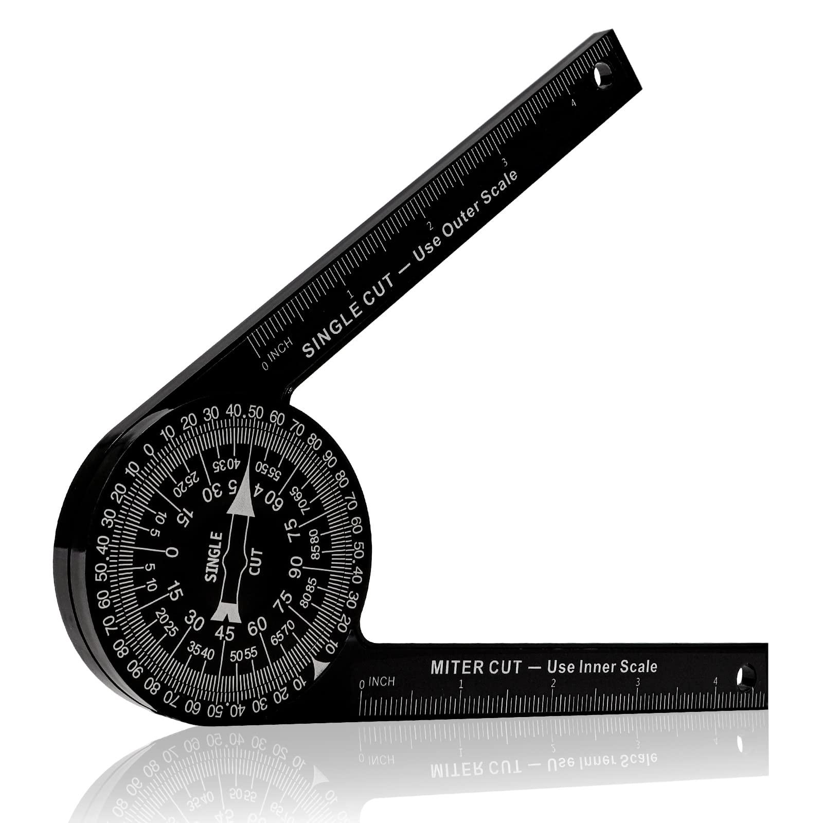 Aluminum Miter Saw Protractor | 7-Inch Rust Proof Angle Finder Featuring Precision Laser Engraved Scales Professional Saw Protractor with Measuring Rulers for Angle Finder Carpentry, Crown Molding Tool, Baseboard building trade CNC Machined Woodworking