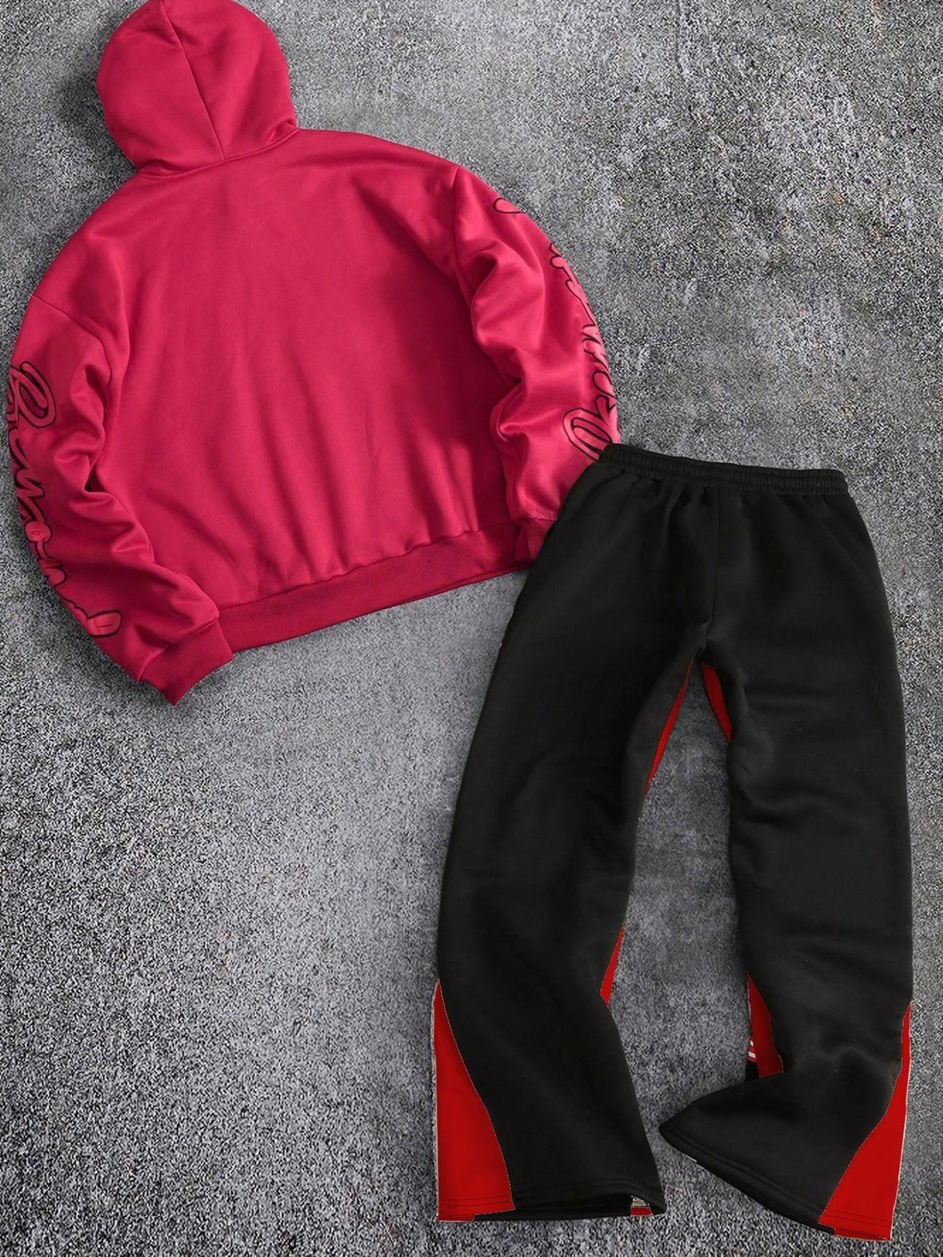 Men's Beyond Letter & Eye Cross Print Hoodie Set, Warm Fleece Lined, Elastic Waist Pants, Streetwear Y2K Style, Couples Fashion, Casual Matching