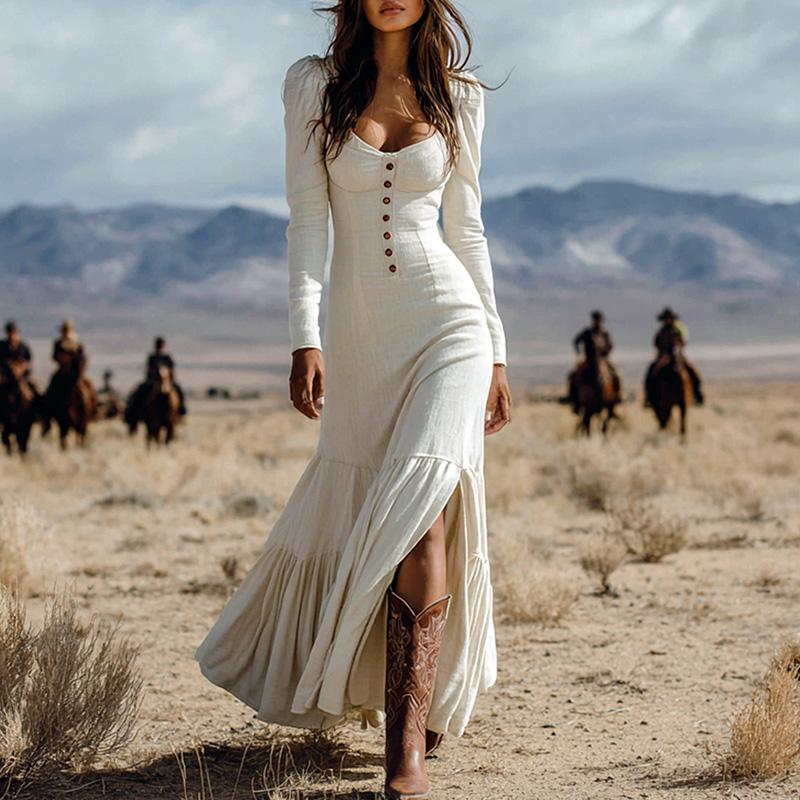 Women's Vintage Western Ruffle Maxi Dress with Lace Trim & Center Slit - Long Sleeve Cowgirl Style for Spring Fall - TikTok Shop Women's Vintage Western Ruffle Maxi Dress with Lace Trim & Center Slit - Long Sleeve Cowgirl Style for Spring Fall - TikTok Shop