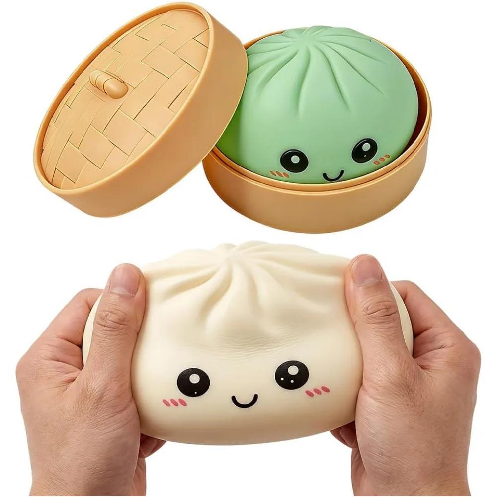 Large Dumpling Stress Ball with Steamer Colorful Squishy Bun Sensory Toy for Anxiety Relief, Squeeze Dough Ball for Adults&Kids Boys and girls gift stress ball decompression tool