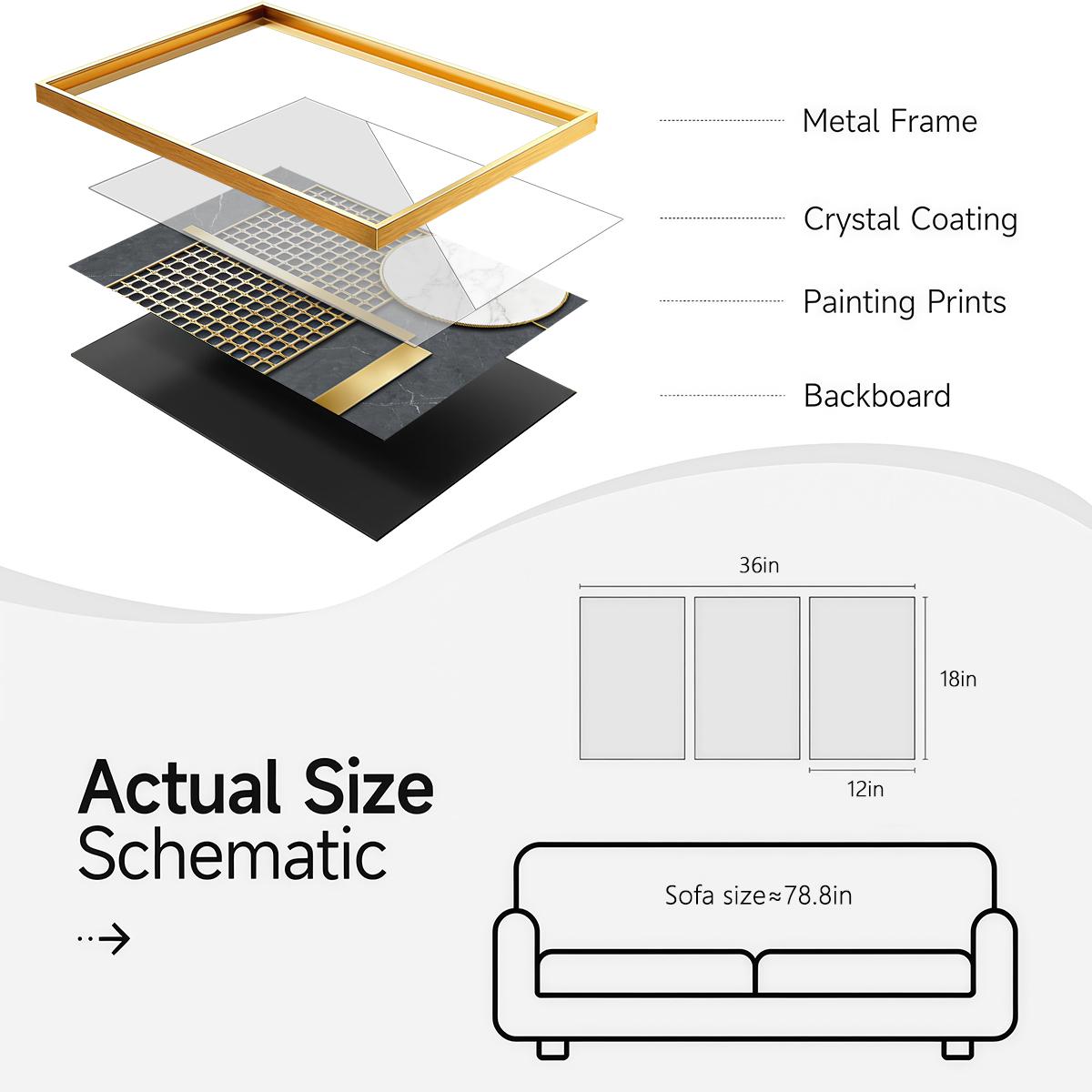 3 Counts Aluminum Alloy Framed Painting, Geometric Gold And Marble Abstract Art, Home Decoration For Living Room, Bedroom, Office, Restaurant, Hallway Wall Decor, Odorless Print Artwork, Luxury Perfect Gift For Friends And Family