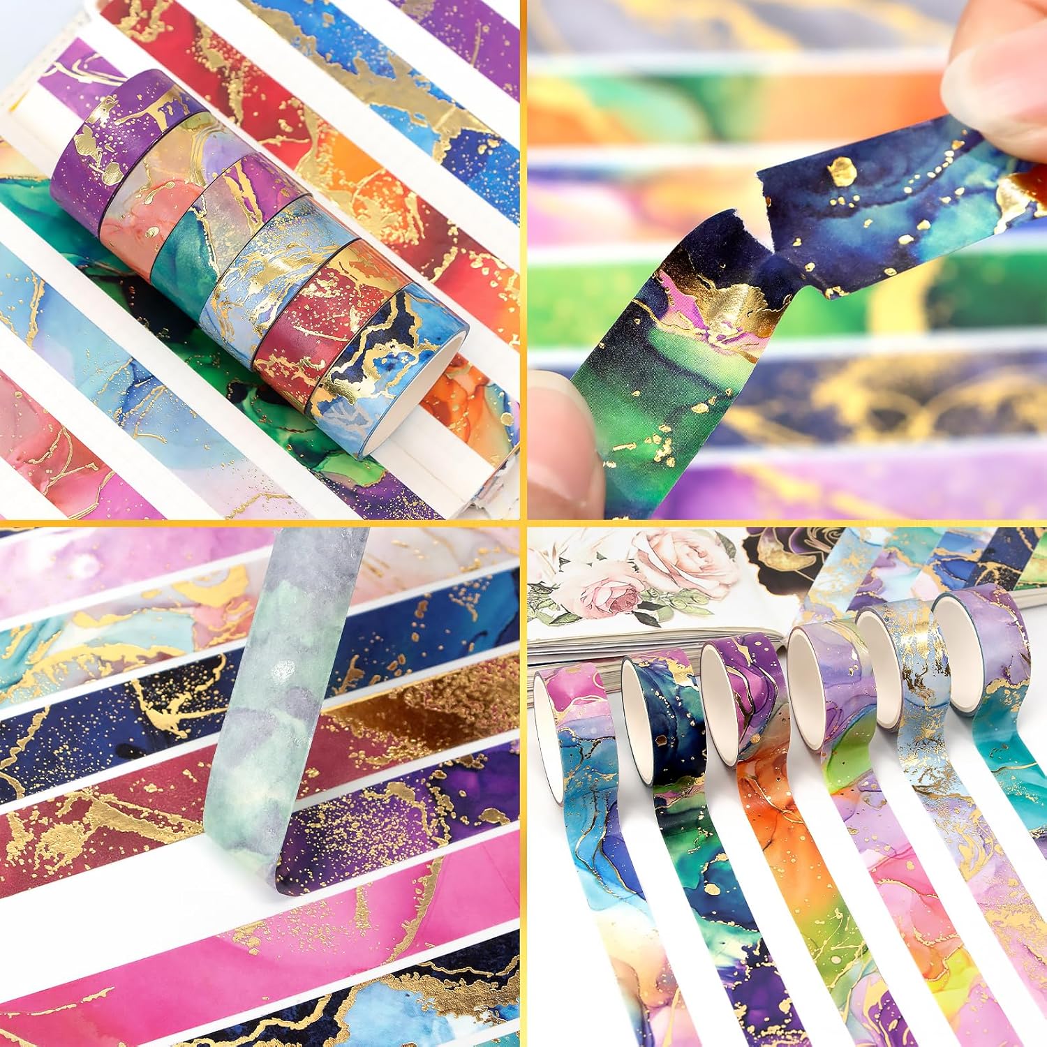 Washi Tape Set - 24 Rolls Metallic Foil Marbling Washi Tape, Decorative Washi Tapes for Junk Journal Supplies, Journal Supplies, DIY Crafts, Scrapbooking, School Supplies Washi Tape Set - 24 Rolls Metallic Foil Marbling Washi Tape, Decorative Washi Tapes for Junk Journal Supplies, Journal Supplies, DIY Crafts, Scrapbooking, School Supplies
