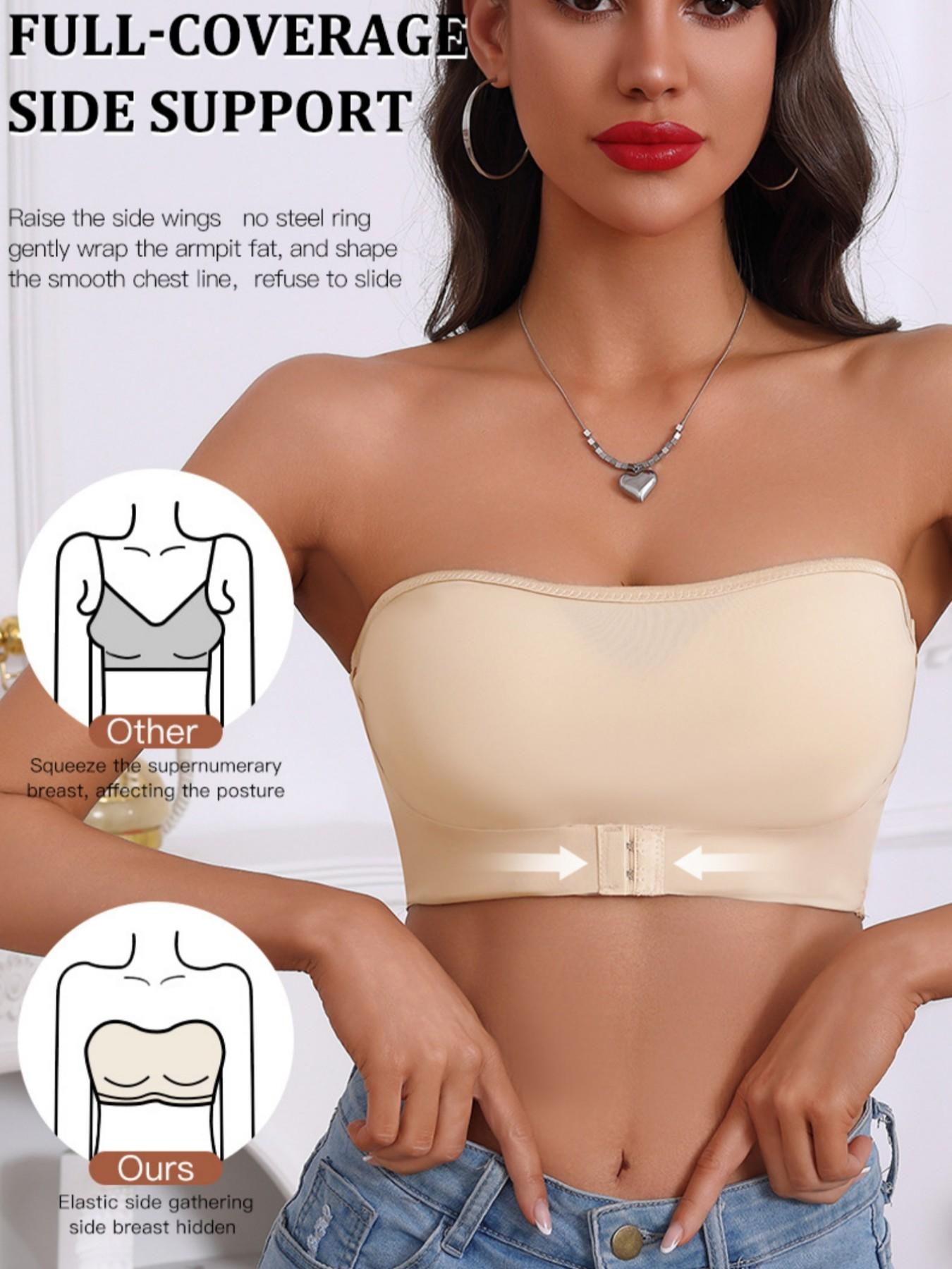 Women's Seamless Wireless Support Bra, 2 Pack Front Buckle Design, Single Shoulder Pad, Anti-Slip Function, Comfortable Fashion, Seamless Strapless Bra