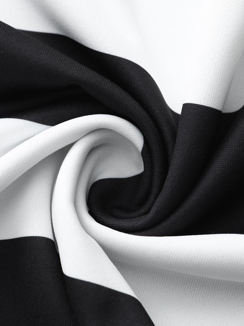 Men's Black and White Stripe Polo Shirt with Velocity Vandal Graphic, Streetwear Collared Shirt with Vintage Text for Casual Fashion