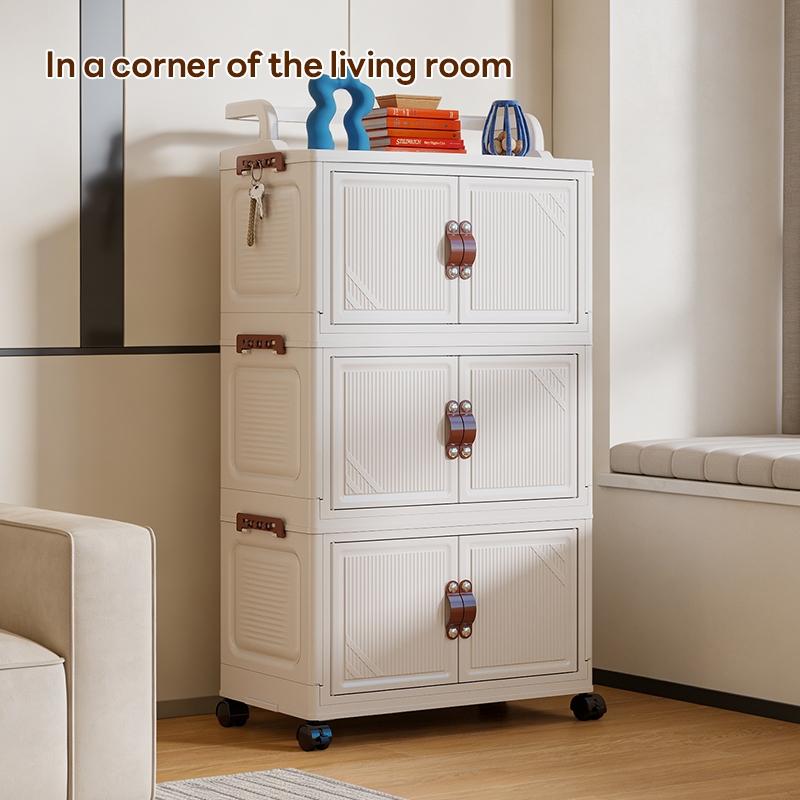 Modern Simple Style Plastic Storage Cabinet, 2-6 Layers, with Wheels, Easy to Clean, Dustproof, Ideal for Bedroom and Daily Use