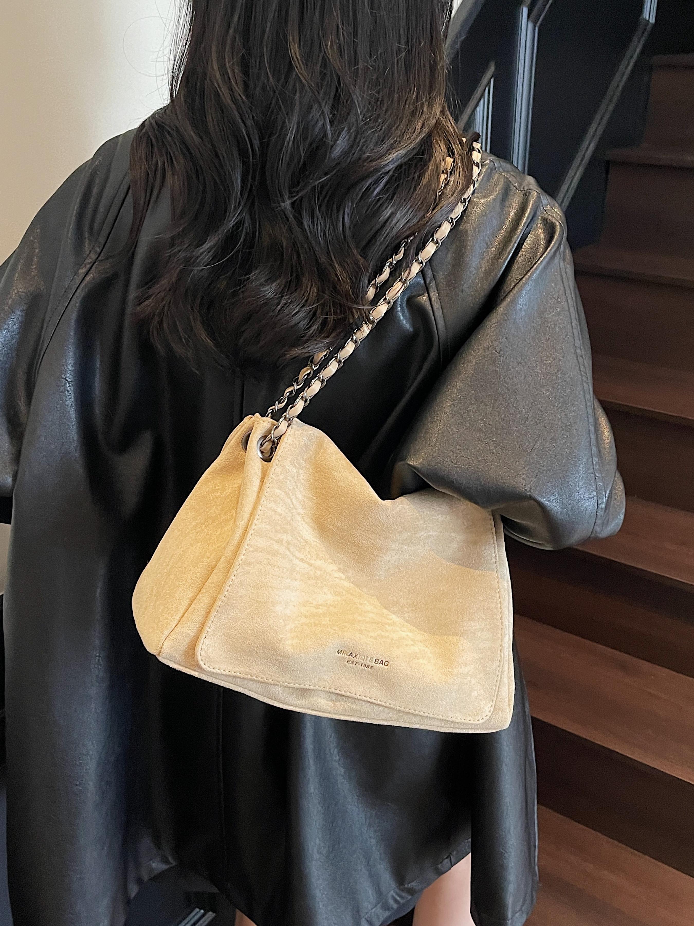 Women's Fall/Winter Suede Shoulder Bag with Fashion Woven Chain, Ideal for Commuting and Shopping, Perfect Gift Chain Bag