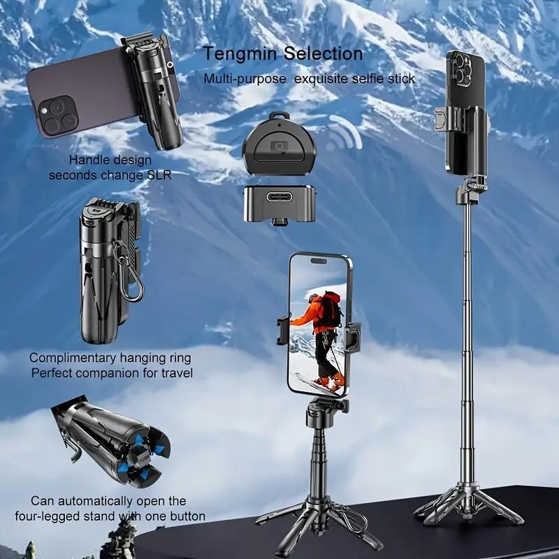 Portable Selfie Stick Tripod, Retractable Phone Tripod with Remote Control, Lightweight Travel Tripod for Video Recording & Photo Taking & Phone Live Streaming