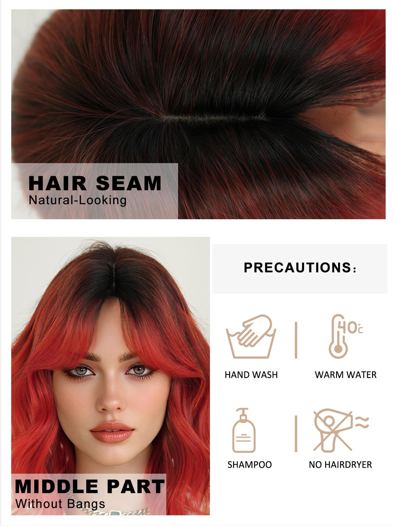 Short Wavy Ombre Red Wigs for Women 14 Inch Shoulder Length Bob Curly Middle Part Wigs with Dark Roots, Synthetic Heat-resistant Fiber Hair for Daily Cosplay, Role Play Wig, Party Use