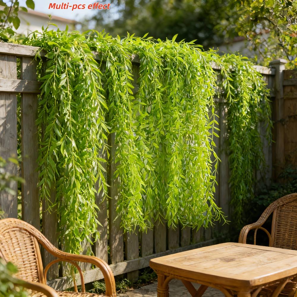 100Pcs Artificial Green Willow Branches - Maintenance-Free Spring And Summer Decorative Drapes, All-Weather Hanging Ivy, Suitable for Wedding Arch Decorations, Hotel And Ceiling Decor, Climbing Frame Decorations, And Ceiling Embellishments