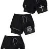 Men's Cross Print 2 in 1 Performance Shorts with Phone Pocket & Towel Loop, Summer Sporty Breathable Quick Drying Shorts, Gym Workout Running Shorts, Activewear Sportswear