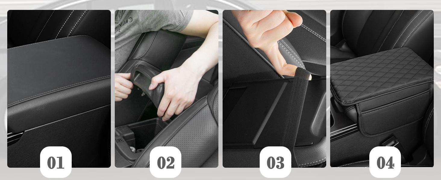 JOKG Upgraded Car Center Console Cover,Microfiber Leather Car Armrest Cover Cushion with 2 Storage Bags,Universal Car Armrest Storage Box (Black)