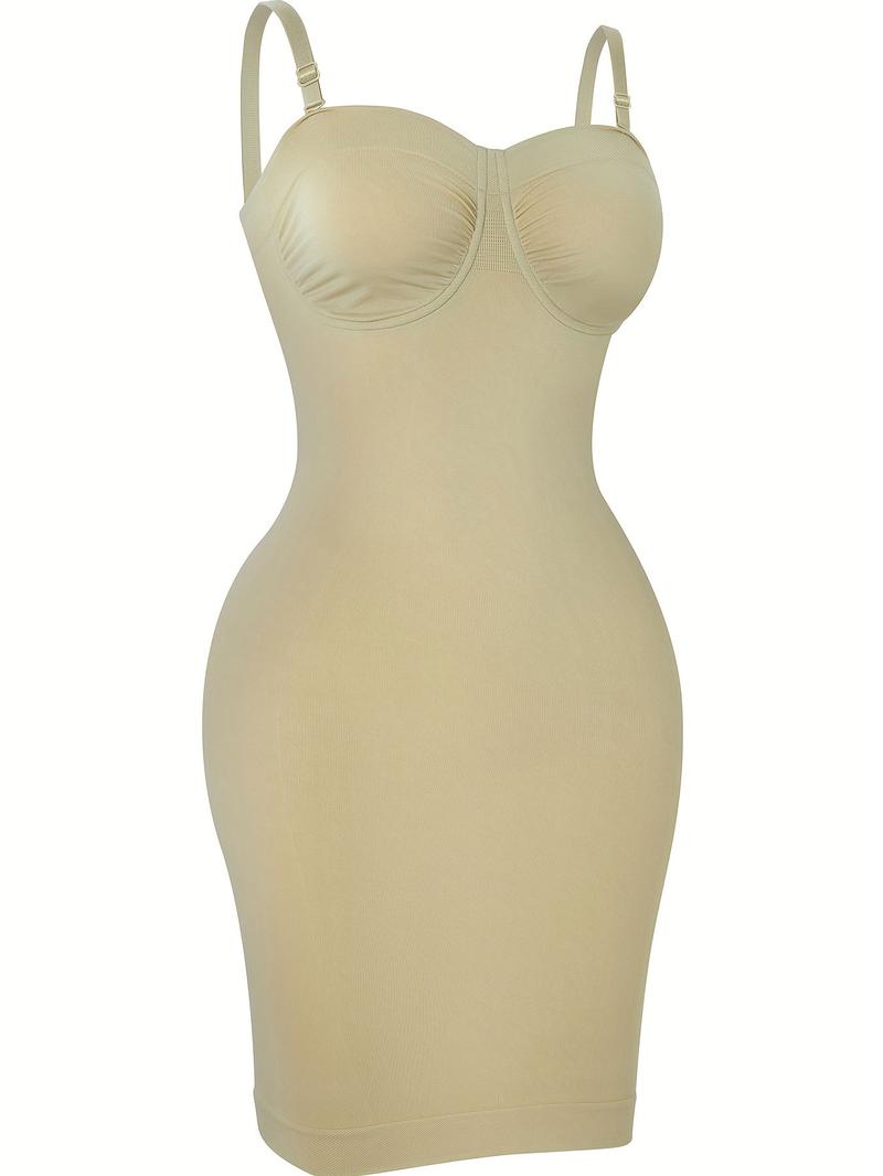 Women's  Basic Solid Adjustable Strap Seamless Bodycon Shapewear Slip, Casual Plain Spaghetti Strap Tummy Control Dress Slip for Under Dress, Ladies Cami Body Shaper for Club Party, Underwear