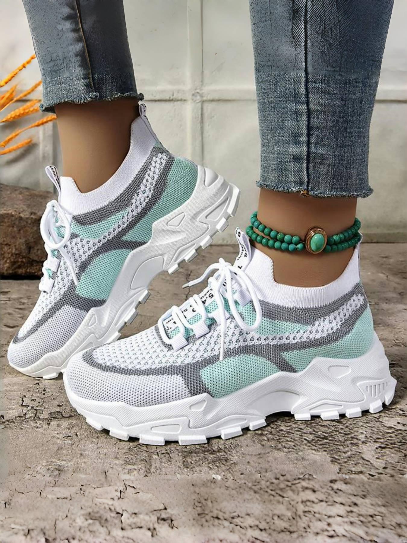 Women's Lightweight Knit Slip-On Walking Shoes, Breathable Mesh Comfort, Anti-Slip Shock Absorbent Sole, All-Season Casual Footwear