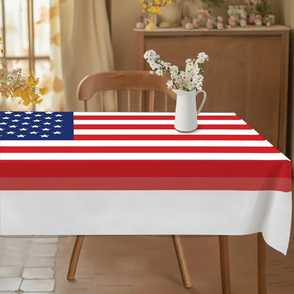 American Flag Pattern Rectangular Tablecloth, Polyester, Washable, Waterproof & Oil - Resistant, Multiple Sizes, Perfect for Family, Camping, Wedding, Bachelorette, Graduation, Minimalist Indoor Outdoor Dining & Living Space, Cozy Home Decor