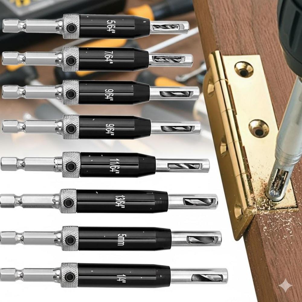 Precision Self-Centering Hinge Drill Bit Set, High-Accuracy Stainless Steel Guide for Wood & Metal, Industrial Anti-Slip Hard Alloy Bits, Heavy-Duty Anti-Breakage Kit for Furniture Making, DIY & Professional Installation, Non Slip Bit