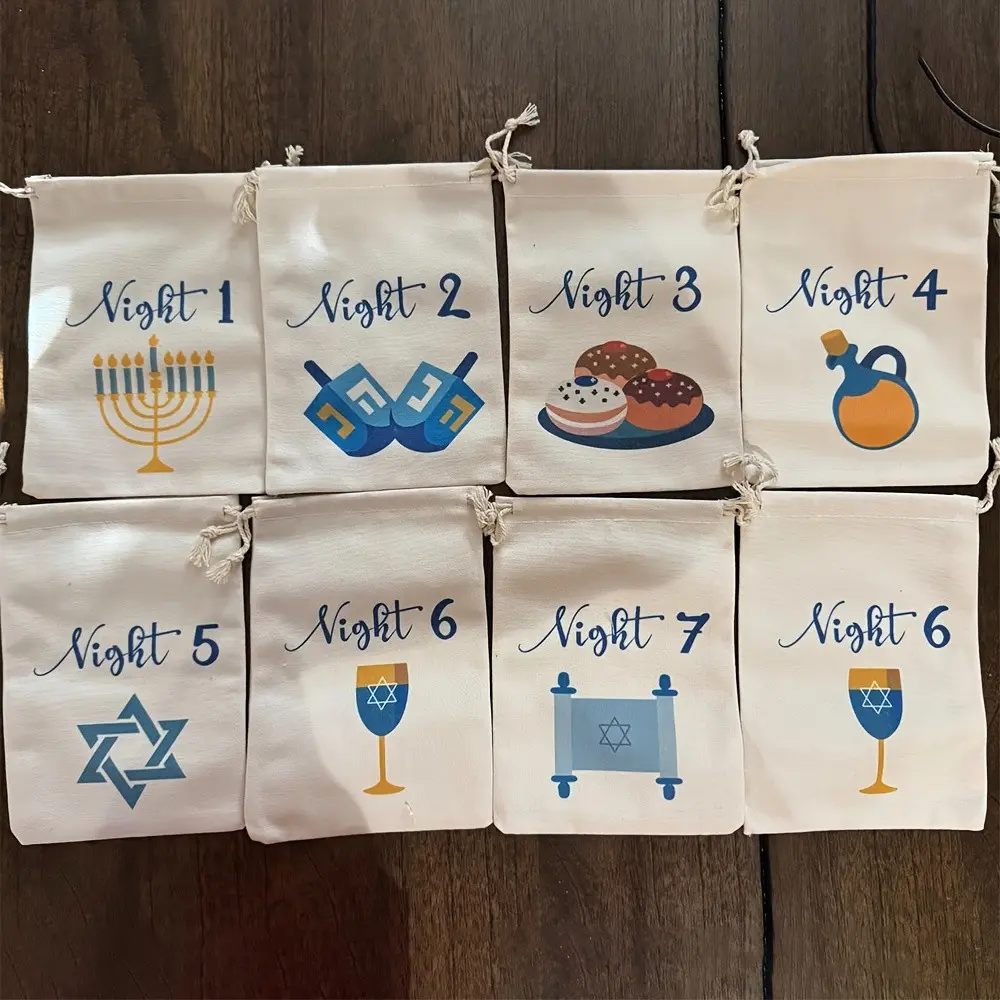 Star of David Menorah 8 Nights of Chanukah Countdown Bags Hanukkah Advent Calendar 2026 Happy Hanukkah party Jewish Holiday table home Fireplace Mantle decoration family children kid boy girl Gift baby 1st first Hanukkah present bags