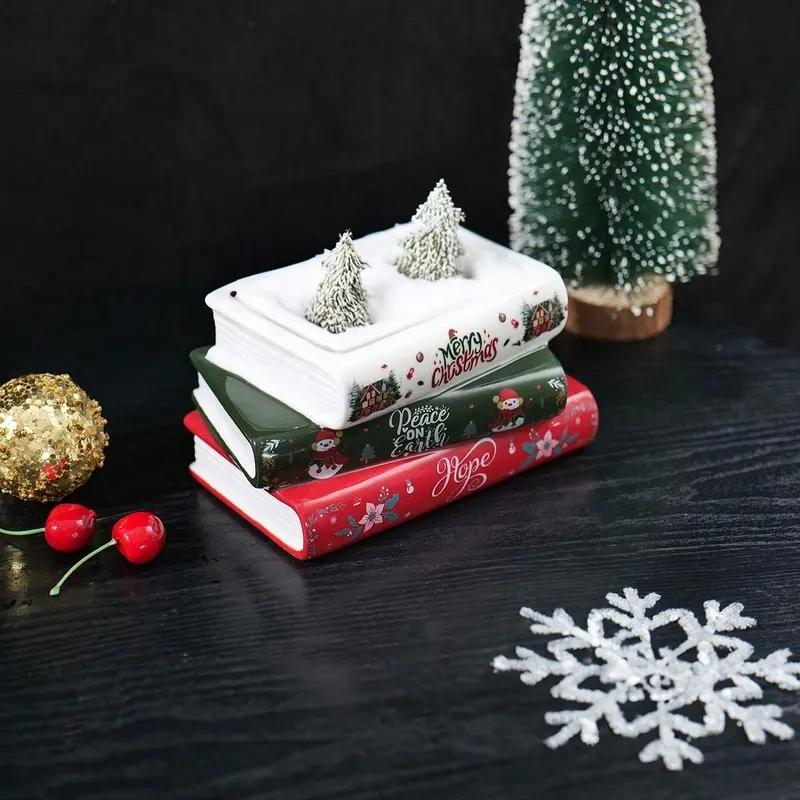 Bohemian Style Ceramic Vase, Christmas Book Stack Design, Ideal for Succulents & Hydroponics, Home Decor, Wedding, Holiday Gift