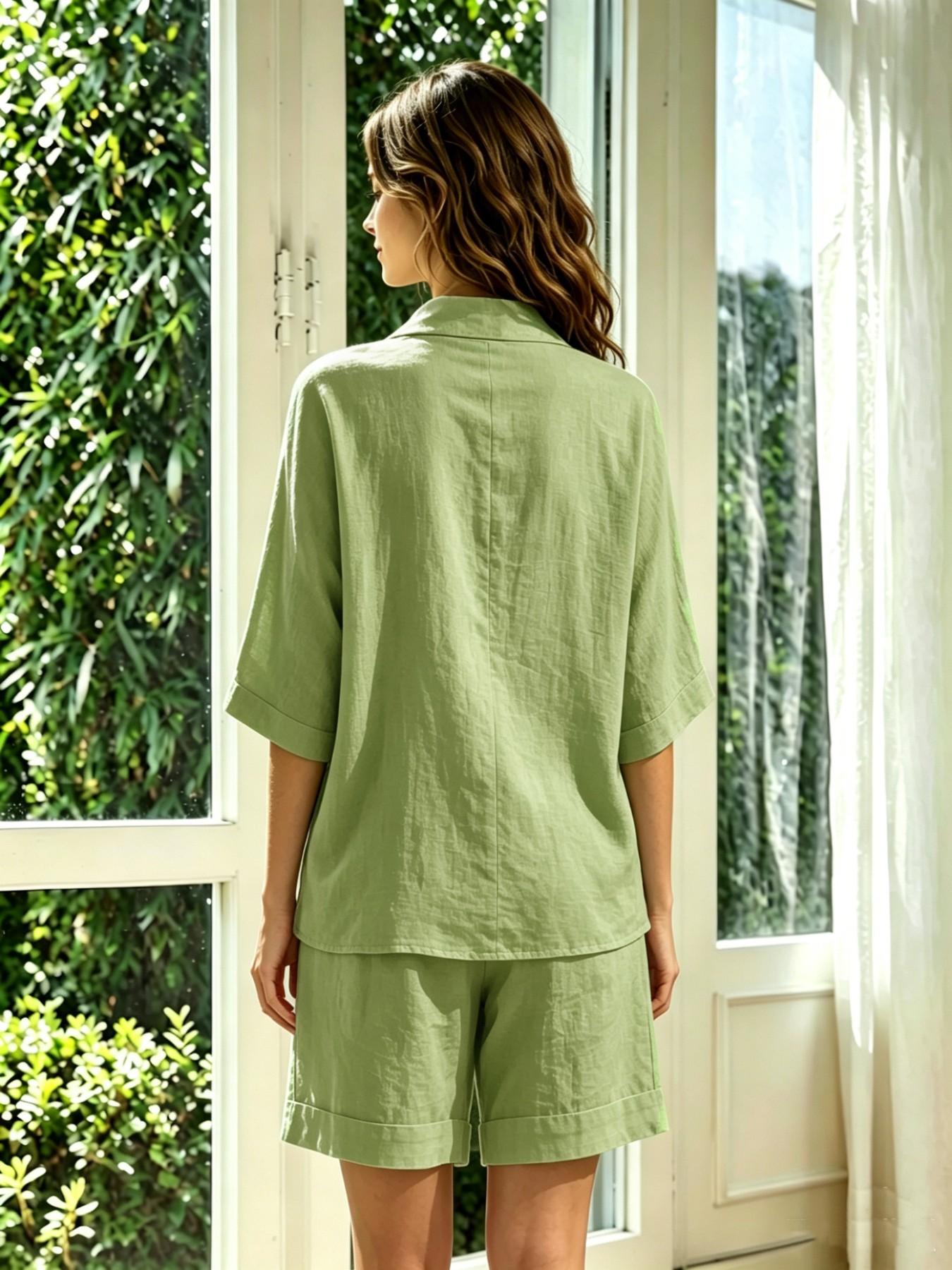 Spring Summer Women's Two-Piece Set, Sexy V-Neck Baggy Short Sleeve T-Shirt Top, Wide Leg Shorts, Beach and Vacation Casual Fashion Loungewear Clothes