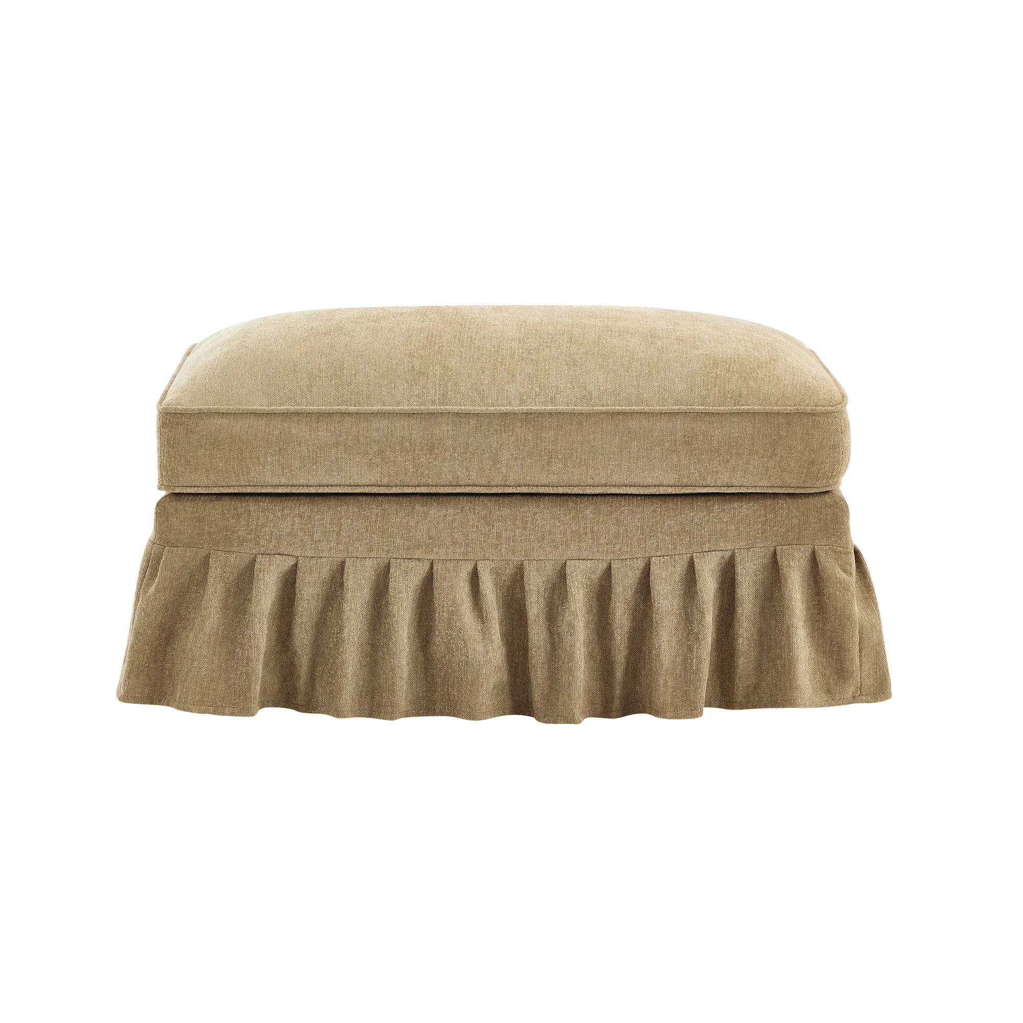 Nokaa Ottoman Chenille Light Coffee Footstool with Detachable Ruffled Skirt, Curved Spindle Legs, High-Density Foam, Multi-Functional Seat for Living Room, Small Apartment, Sofa Companion, 22.2W x 35.4D x 19.3H in, Light Coffee