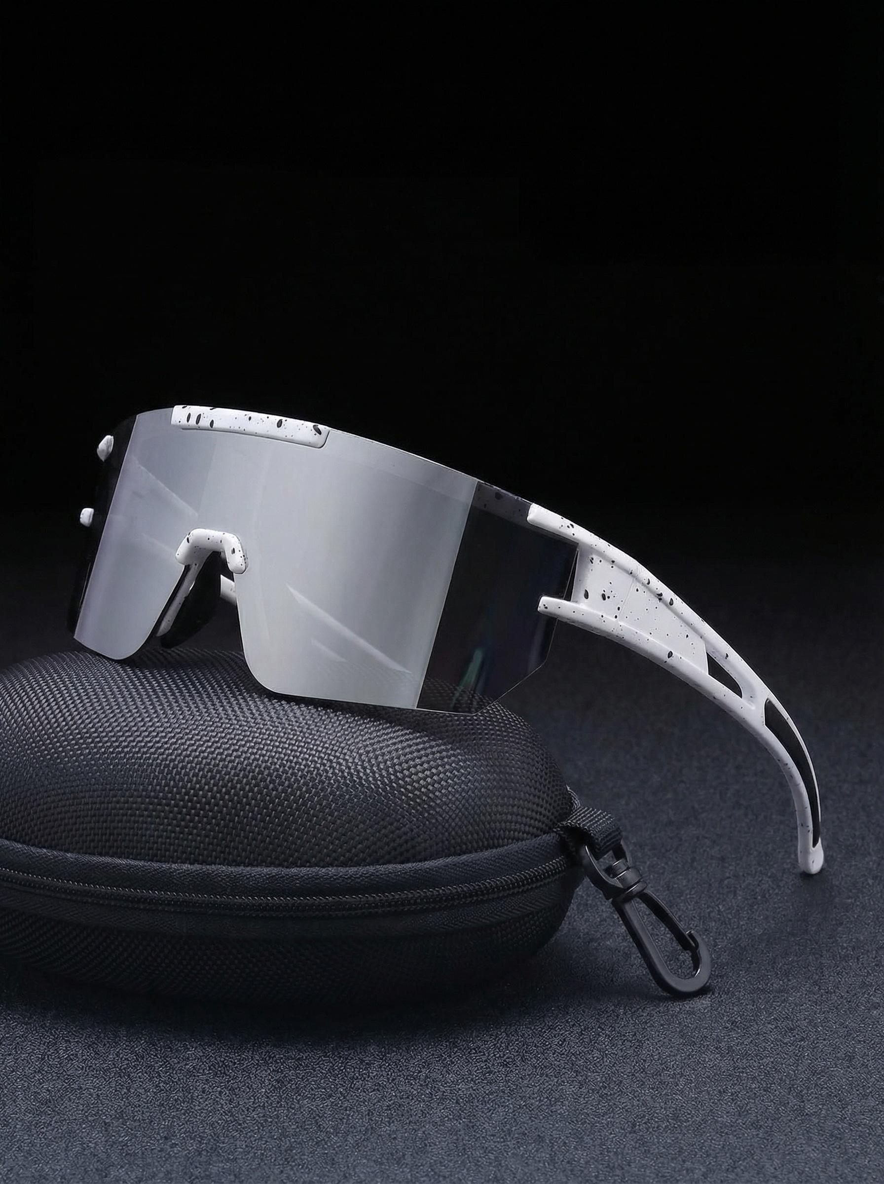 Unisex Frameless Color Film Glasses, Street Style Ink Splatter Cutout Design, Large Frame Casual Sports Eyewear, Includes Case