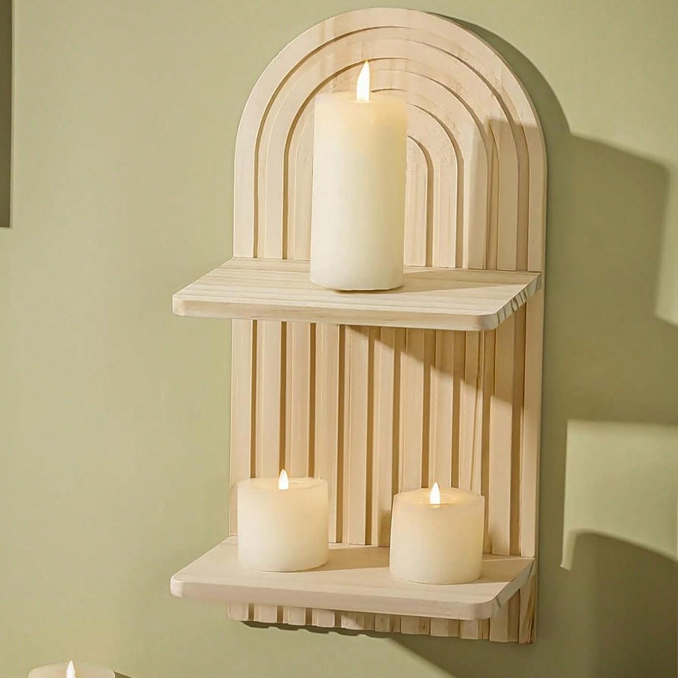 Bohemian Wall Shelf Decor, Floating Wooden Rack for Living Room Bedroom, Dual Layer Hanging Display Stand, Boho Style Storage Organizer