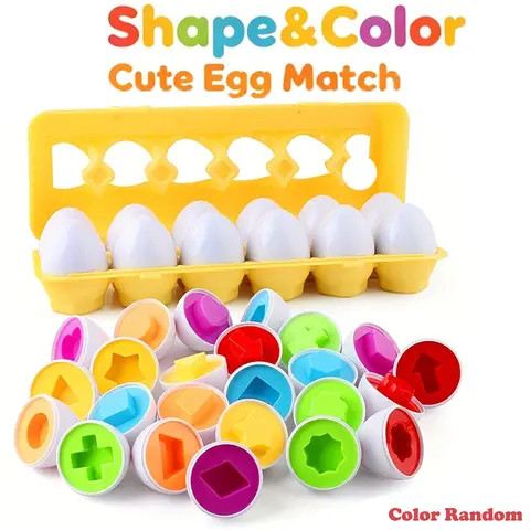 12-Piece Matching Eggs Set, Color & Shape Recognition Sorter Puzzle for Toddlers, Montessori Early Learning Toy, Pretend Play Item, Fine Motor Skills Educational Game, Easter Gift for Kids