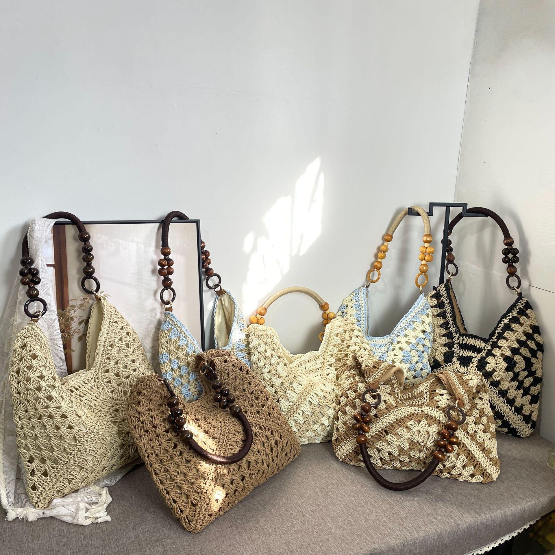 Women's Handmade Paper Rope Crochet Straw Shoulder Bag, PU Material With Adjustable Strap, Cold Wash Compatible Woven Handbag, Summer Accessory For Beach Vacation Casual Outfit Styling Use