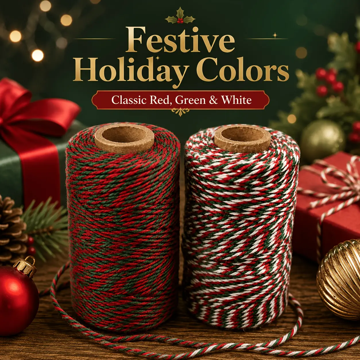 Christmas Twisted Rope, Red, Green and White Holiday Craft Rope, Durable and Easy-to-use Crochet Rope, Suitable for Weaving, Macramé, Gift Packaging, Christmas Decorations, Garlands, Garlands and Holiday Decorations