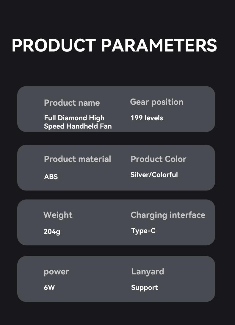 MGALL S5 Full Diamond Luxury Craftsmanship Portable Handheld Turbo Fan, 3 Gear Wind, Rechargeable Long  Battery Life Hand Fan With Digital Display For Outdoor Activities, Travel, Office,Wonmen's gift