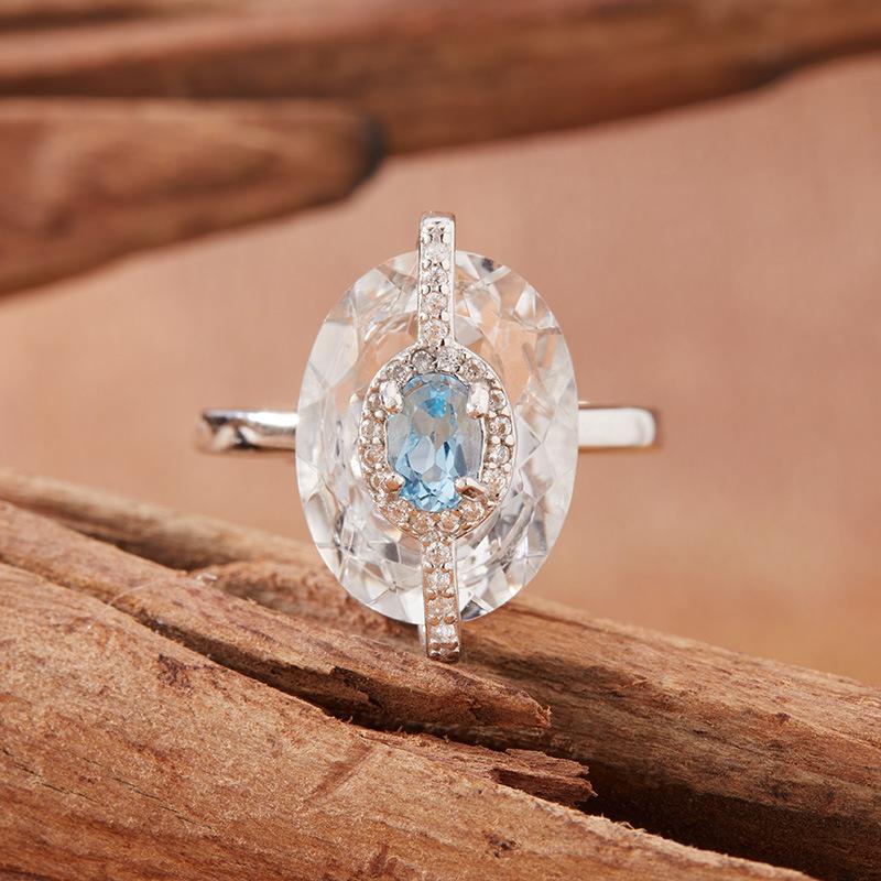 S925 Sterling Silver Natural Citrine & Clear Quartz Rings for Women – Minimalist Index Finger Band, Light Luxury Statement Jewelry