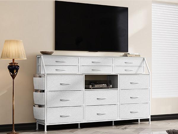 GARVEE14 Drawer Dresser and 54-Inch TV Stand with Built-in Power Outlets and LED Lighting - Multi-functional Storage and Entertainment Furniture