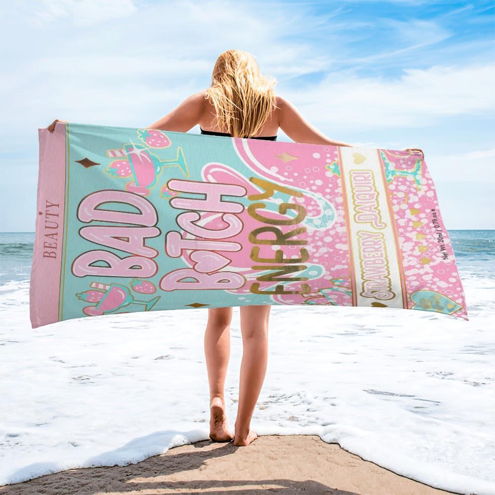 Bad B*tch Energy Beach Towel, Oversized Cute Print Pool Towel, Quick Dry Sand Free Camping Towel, Soft Absorbent Bath Towel Blanket, Summer Beach Pool Essential, Perfect Travel Gift