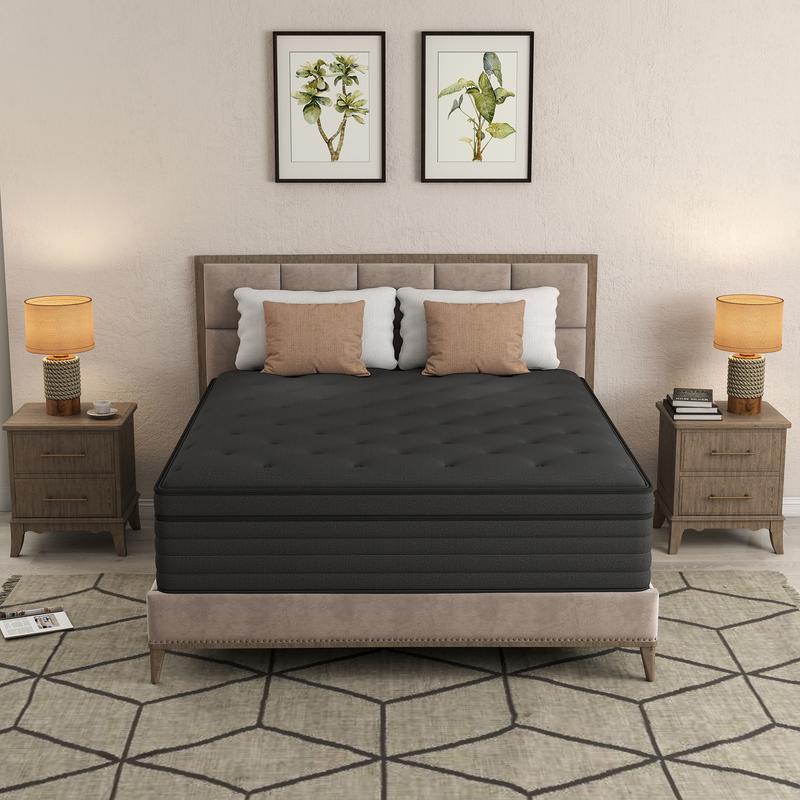 BOMASS 12" 14" Twin Full Queen King Size Mattress Gel Memory Foam Individual Pocket Spring Hybrid  Black Mattresses Medium Firm Pressure Relief Bed In box