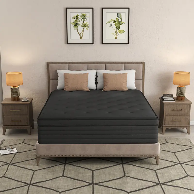 AICEHOME Hybrid Mattress – Twin, Full, Queen, King Size, Innerspring & Memory Foam, Medium Firm, Black