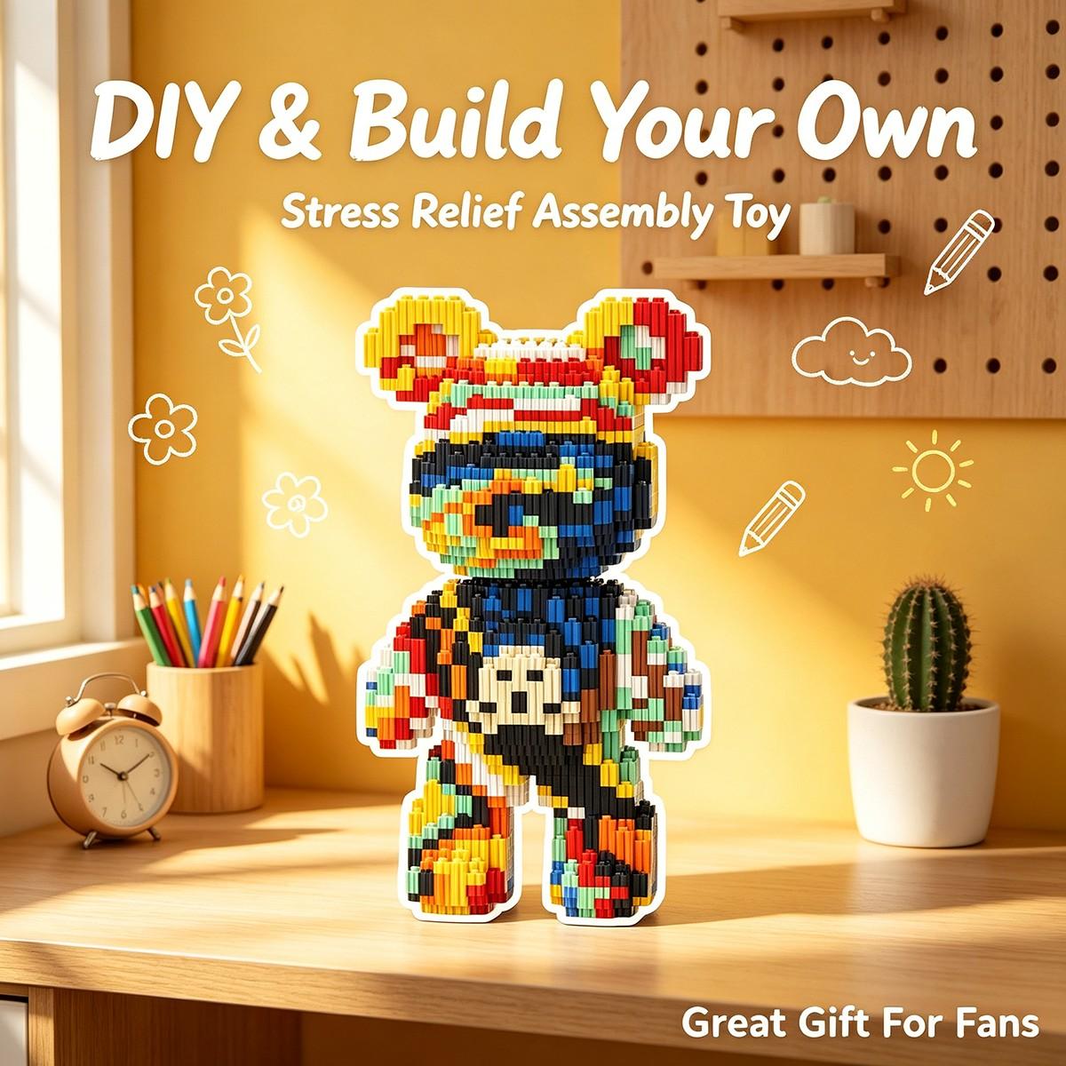 Cloud Sea Starry Multi-Color Lucky Bear 3D Puzzle Block Decor, Ideal for Home Office Party Decoration, Perfect Gift for Holidays