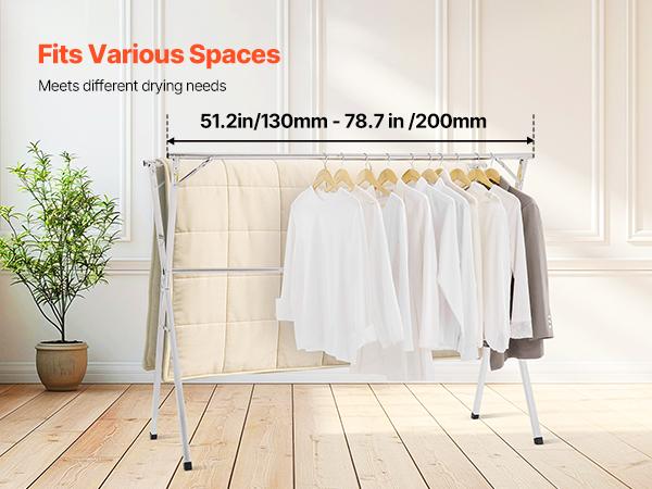 VEVOR Clothes Drying Rack, 2-Tier Telescopic Laundry Dryer Rack, Stainless Steel Drying Racks with 30 Windproof Holes and 2 Shoe Hooks, Free-Standing and Portable Hanger for Outdoor Indoor Use