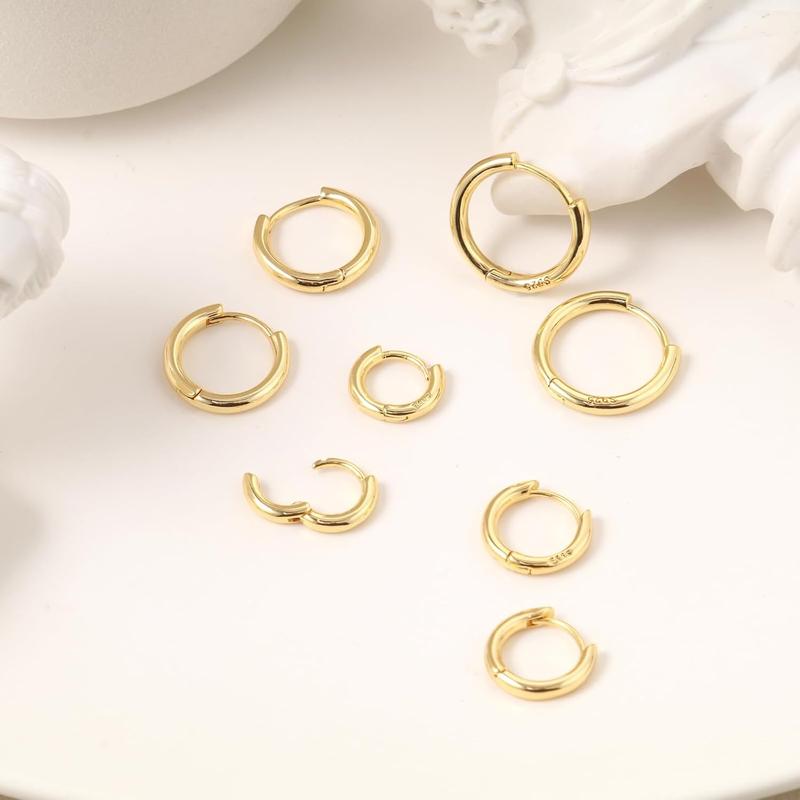 MIDEEO 8 Pcs Huggie Hoop Earrings 6mm/8mm/10mm/12mm 14K Gold Plated Hypoallergenic for Women Lightweight Perfect Gift