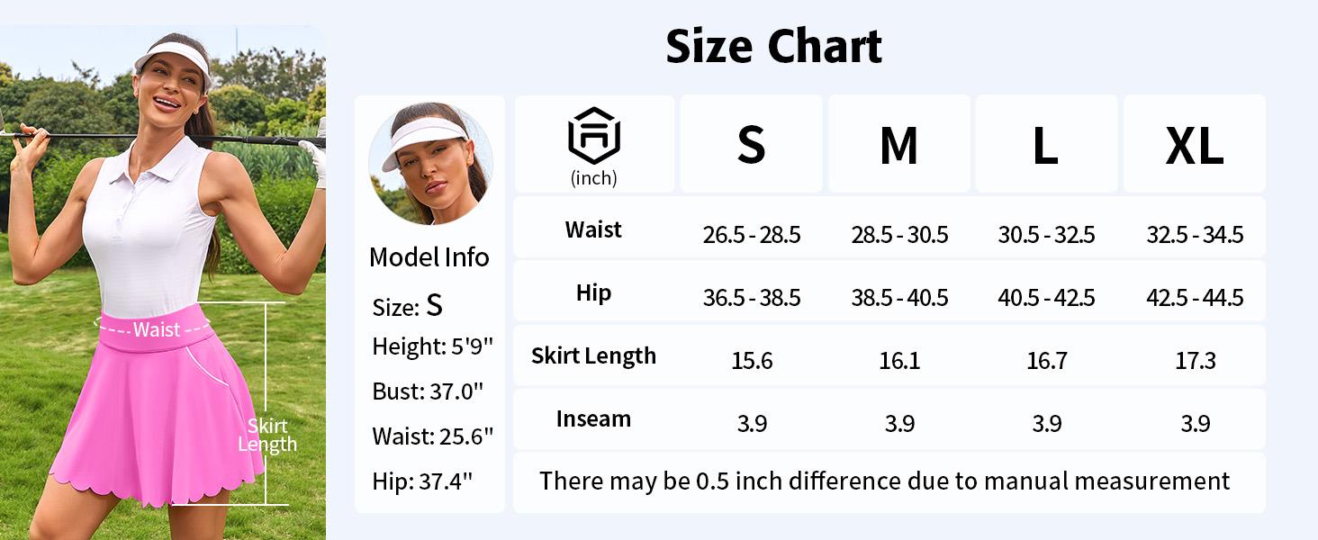 ATTRACO Tennis Skirts for Women with Shorts and Pockets Scalloped Athletic Golf Skorts