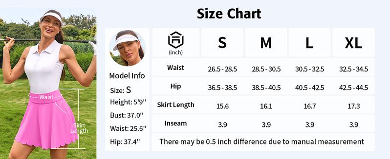 ATTRACO Tennis Skirts for Women with Shorts and Pockets Scalloped Athletic Golf Skorts