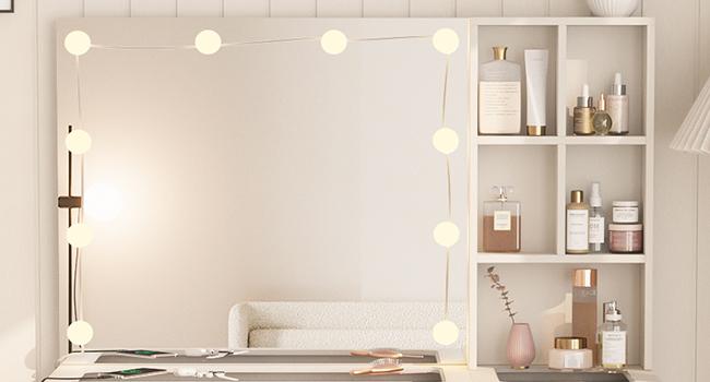 Vabches Vanity Desk Large Vanity Table With Glass Top And Lots Storage