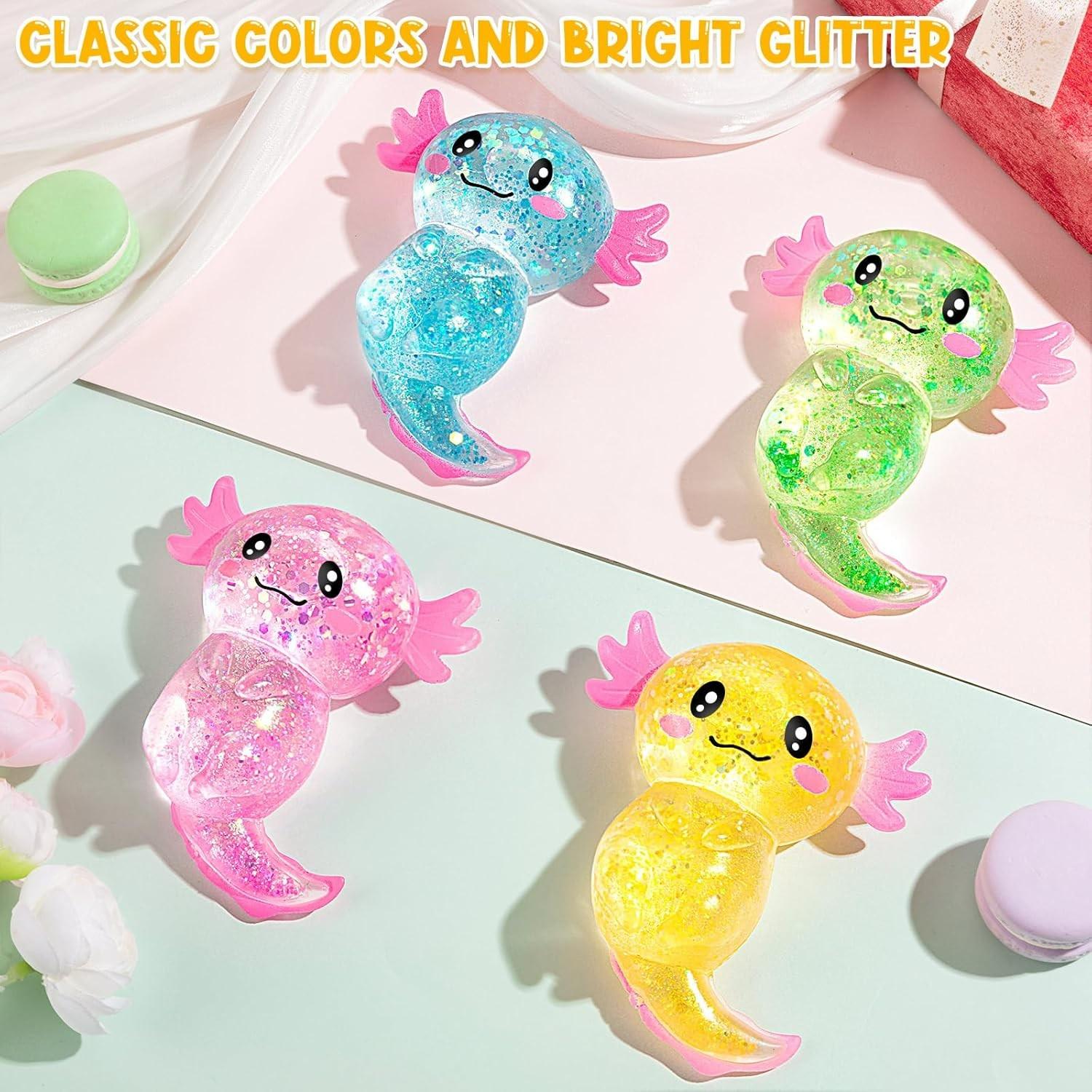 Cute Axolotl Squishies Stress Relief Toy Glitter Fidget Squeeze Toy for Kids Adults