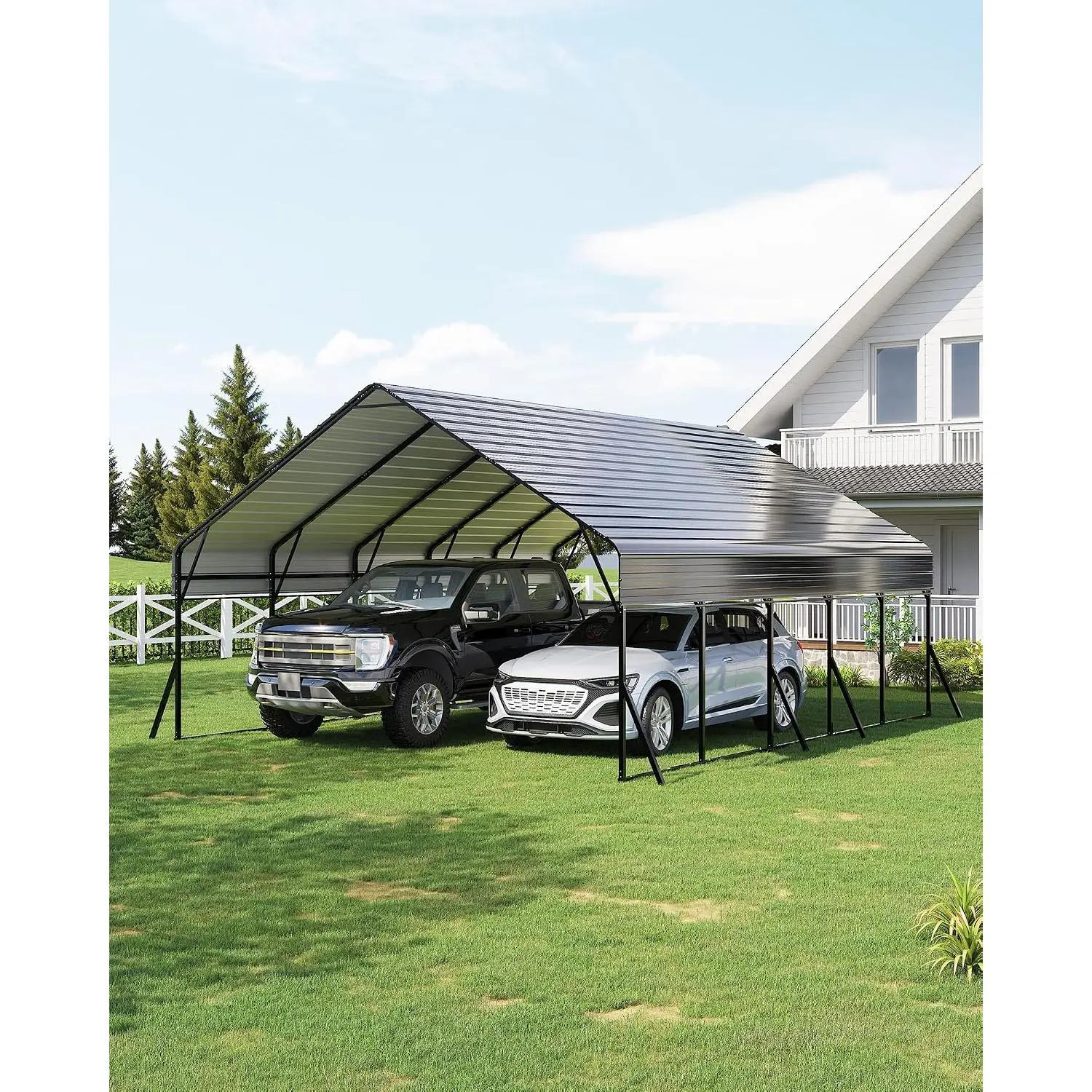 Heavy Duty Metal Carport 20 x 25 x 13.4 ft – Extra Tall Steel RV Carport Shelter, 100 MPH Wind & 35 PSF Snow Load, Multi-Use Canopy for Truck, Boat, Tractor – Gray/White Steel Panels