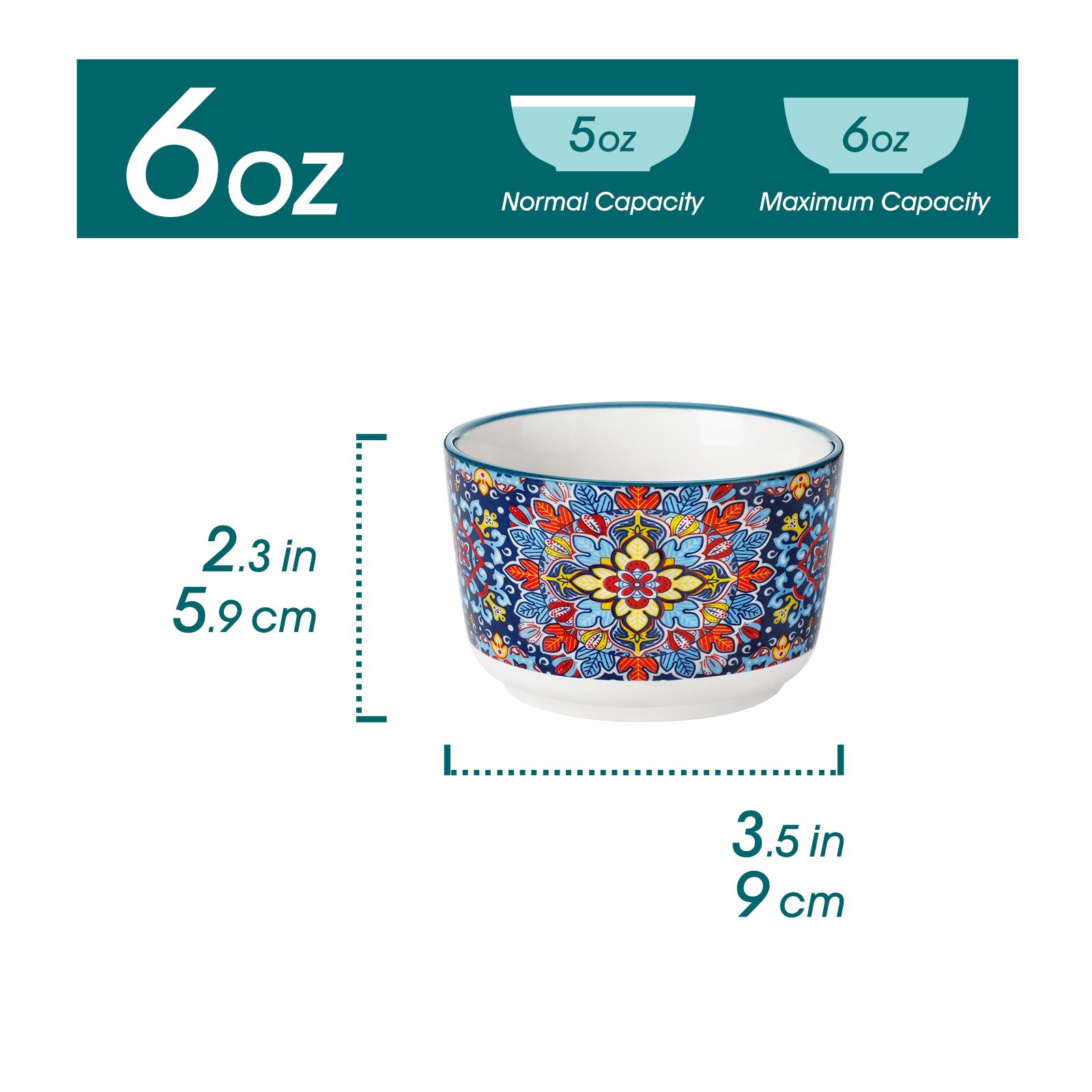 vancasso 4/6/8 Oz Ramekins Oven Safe Set of 6, Bohemian Creme Brulee Ramekins, Colorful Souffle Dishes, Pudding Custard Cups for Baking, Small Ceramic Bowls for Dipping Sauce, Ice Cream Porcelain Dinnerware