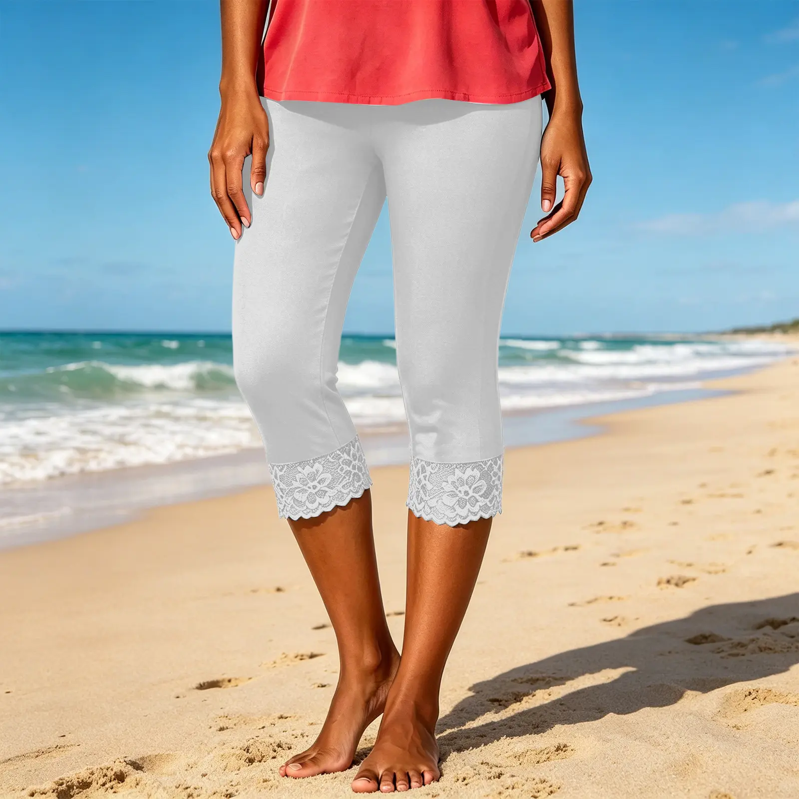 Slim-fit lace women's capri pants for summer