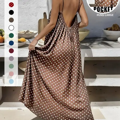 New Women's Backless Loose Fit Home Loungewear House Dress with Pockets, Sleeveless Long Vestidos De Dormir, Multiple Colors & Sizes Available