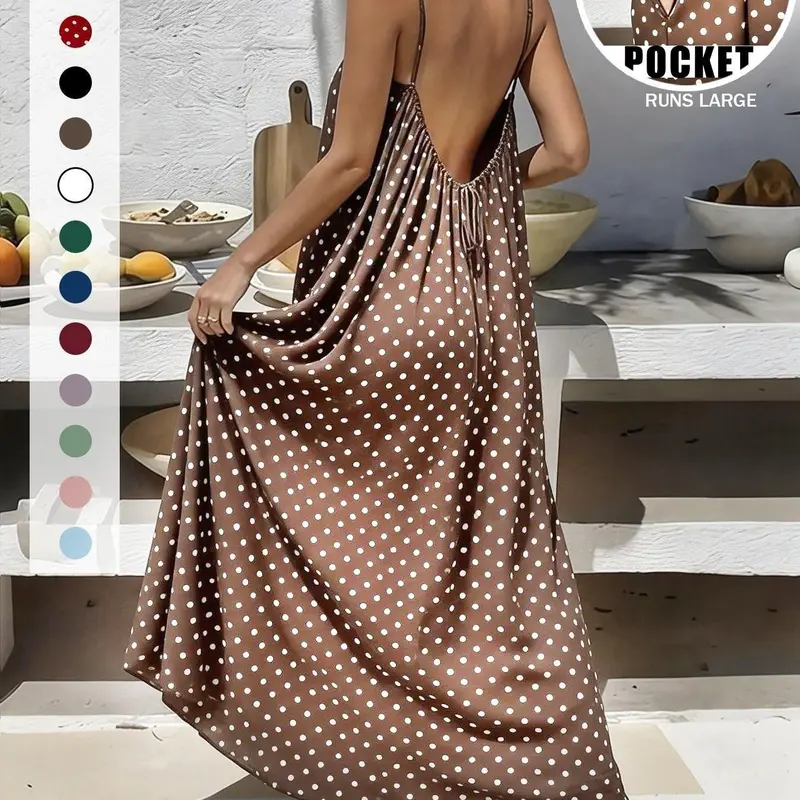 New Women's Backless Loose Fit Home Loungewear House Dress with Pockets, Sleeveless Long Vestidos De Dormir, Multiple Colors & Sizes Available