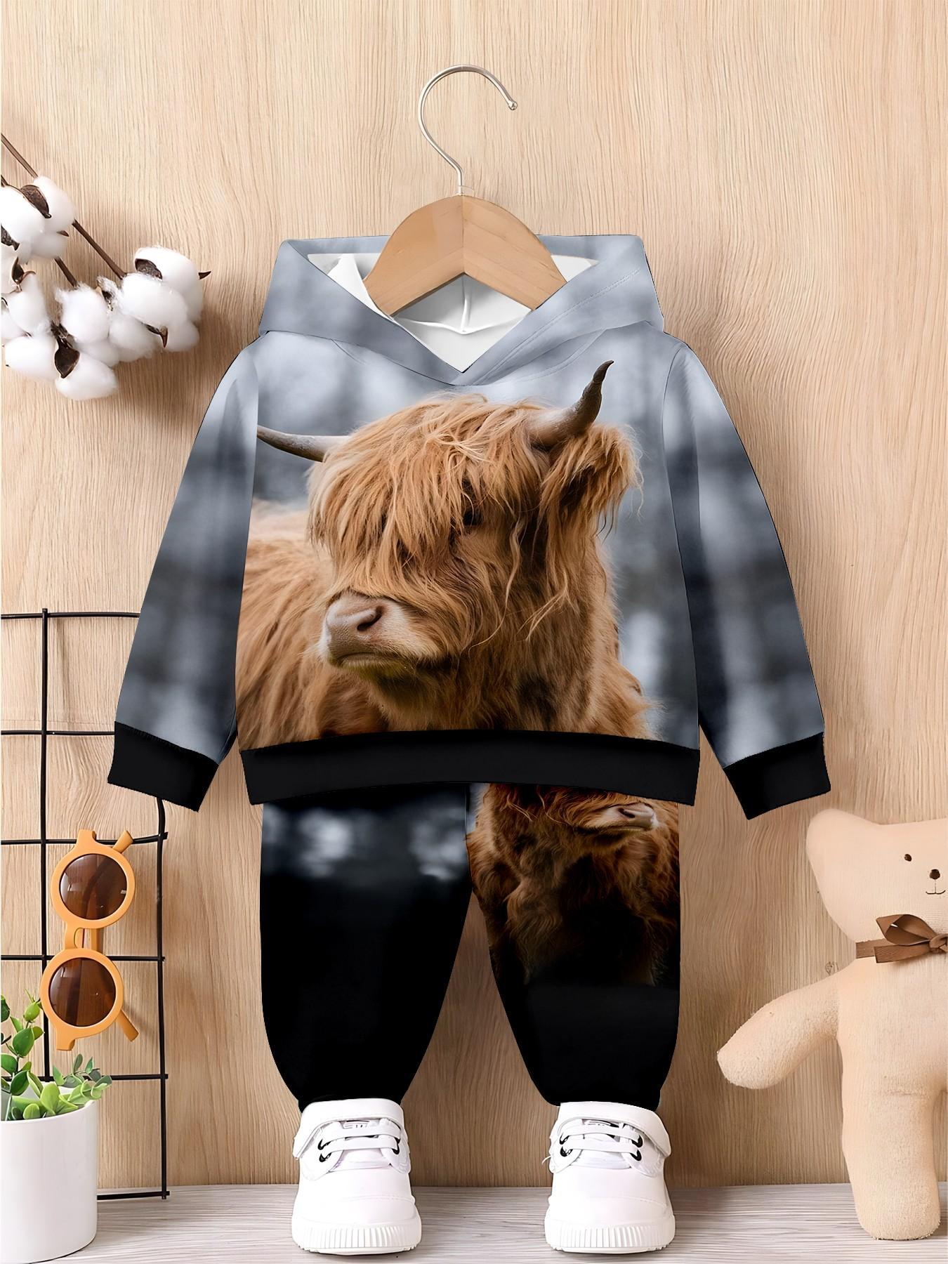 Simple Gradient High Country Coward Two-Piece Set, Casual Long Sleeve Sweapants, Loose-Fitting, Fall & Winter