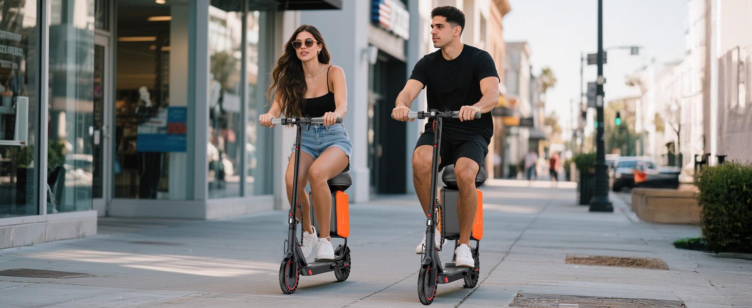 AOPO Electric Scooter Foldable for Adults Teens Commuting with Seat 8.5" Solid Tire 350W Motor 19 MPH 16 Miles Range 264LBS Load Aluminum Alloy SpringStatements