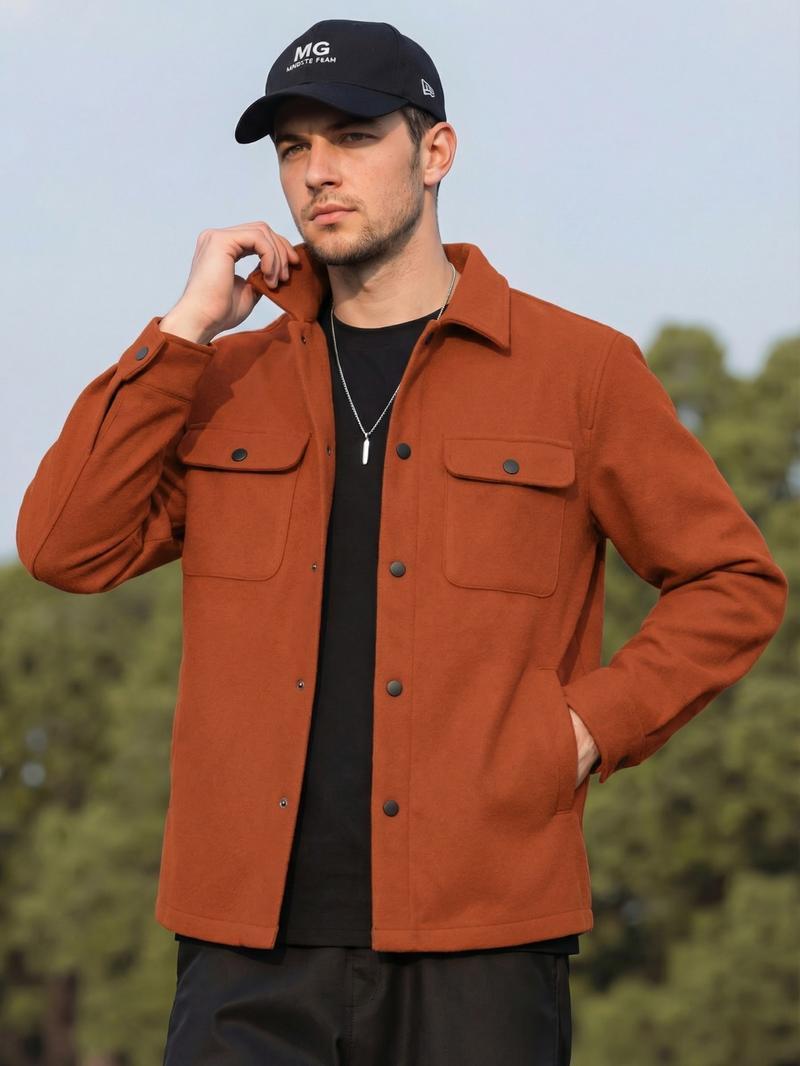 Men's Casual Thick Woven Solid Pocket Jacket Coat, Fitted Design for Work & Outdoor, Lightweight for Fall Winter Season